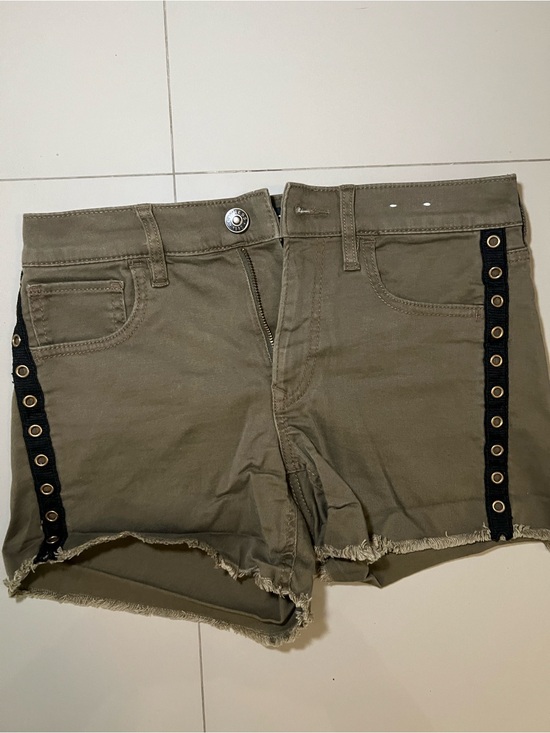 Express Pants - Express Olive Green Denim Shorts with Black Grommet Trim